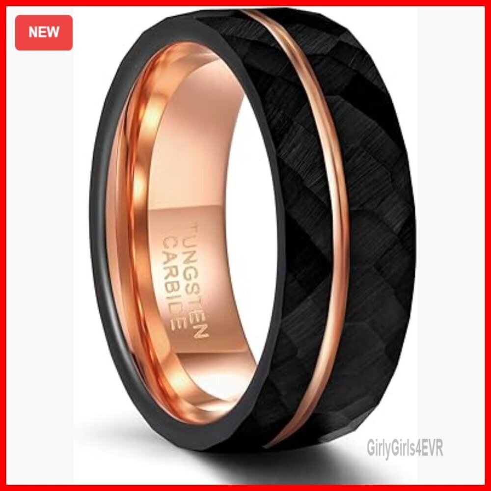 Tungsten Wedding Bands Comfort Fit Size 5-14 Hammered Matte Finish